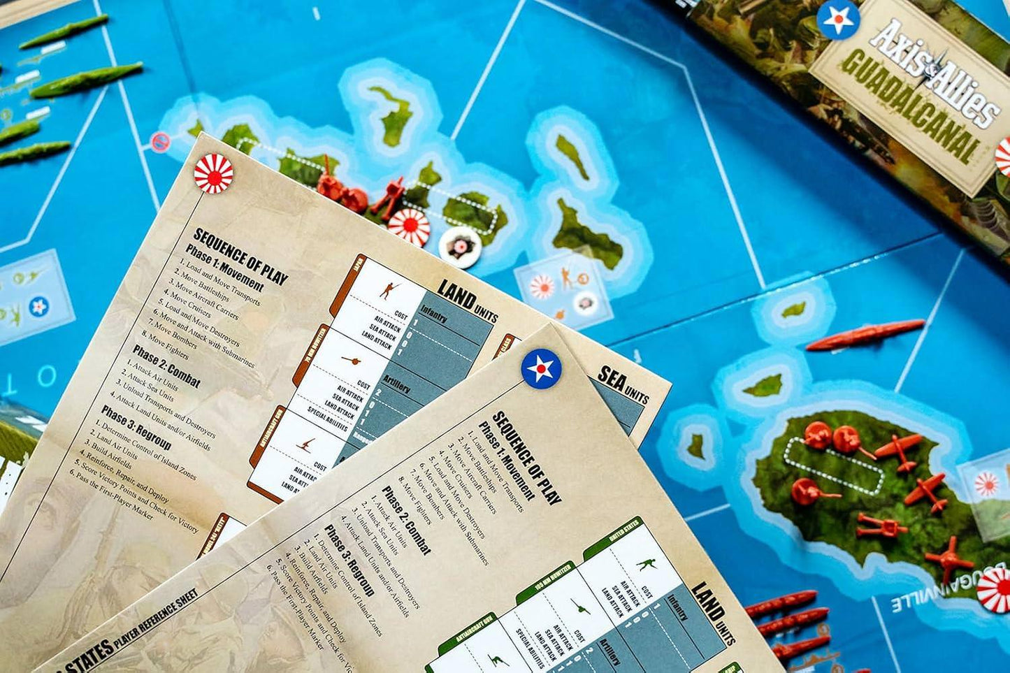 ボードゲーム Axis Allies Guadalcanal 太平洋戦争 太平洋戦線 ソロモン諸島 1942年8月 戦略ゲーム 2人用 アメリカ軍 日本軍 戦術指揮 170個以上 プラスチック製 ミニチュア 飛行場トークン 損傷トークン 最新ルールブック英語版 日本語説明書なし
