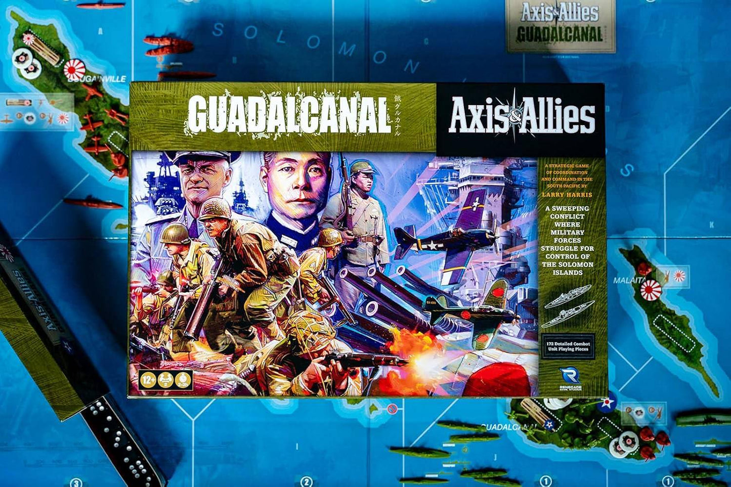 ボードゲーム Axis Allies Guadalcanal 太平洋戦争 太平洋戦線 ソロモン諸島 1942年8月 戦略ゲーム 2人用 アメリカ軍 日本軍 戦術指揮 170個以上 プラスチック製 ミニチュア 飛行場トークン 損傷トークン 最新ルールブック英語版 日本語説明書なし