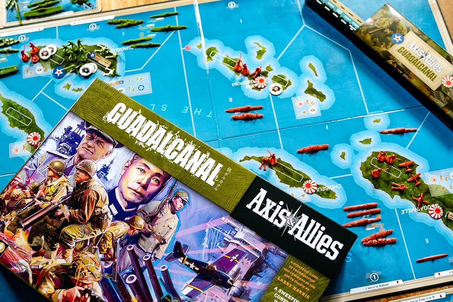 ボードゲーム Axis Allies Guadalcanal 太平洋戦争 太平洋戦線 ソロモン諸島 1942年8月 戦略ゲーム 2人用 アメリカ軍 日本軍 戦術指揮 170個以上 プラスチック製 ミニチュア 飛行場トークン 損傷トークン 最新ルールブック英語版 日本語説明書なし