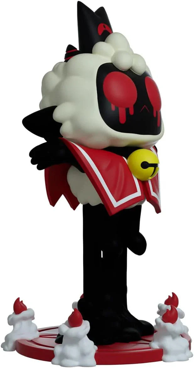フィギュア 神秘的神秘力 憑依子羊 Possessed Lamb Youtooz アクションローグライクゲーム Cult of the Lamb 高さ5.4インチ コレクターズアイテム 精巧立体化 赤い目血滴る 黒い顔 赤白マント 黄色鈴装飾 血しぶき背景 並行輸入品