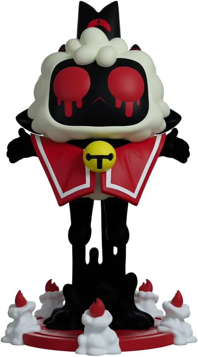 フィギュア 神秘的神秘力 憑依子羊 Possessed Lamb Youtooz アクションローグライクゲーム Cult of the Lamb 高さ5.4インチ コレクターズアイテム 精巧立体化 赤い目血滴る 黒い顔 赤白マント 黄色鈴装飾 血しぶき背景 並行輸入品