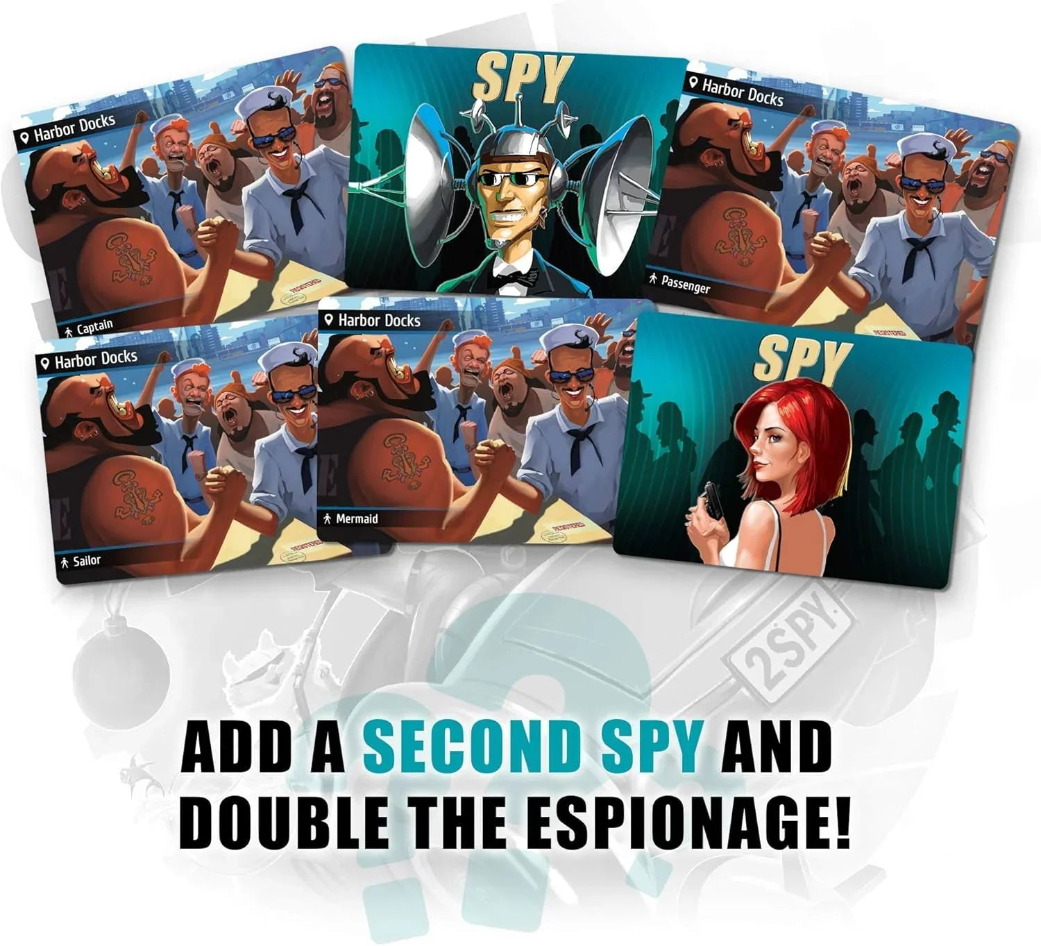 パーティーゲーム Spyfall 2 スパイフォールツー 13歳以上 3人から12人参加可能 複数の短いラウンド構成 新規20種類場所追加 2人スパイシステム搭載 複雑な心理戦と協力推理 ゲーム時間約30分 ブランドなし 英語版 日本語説明書なし