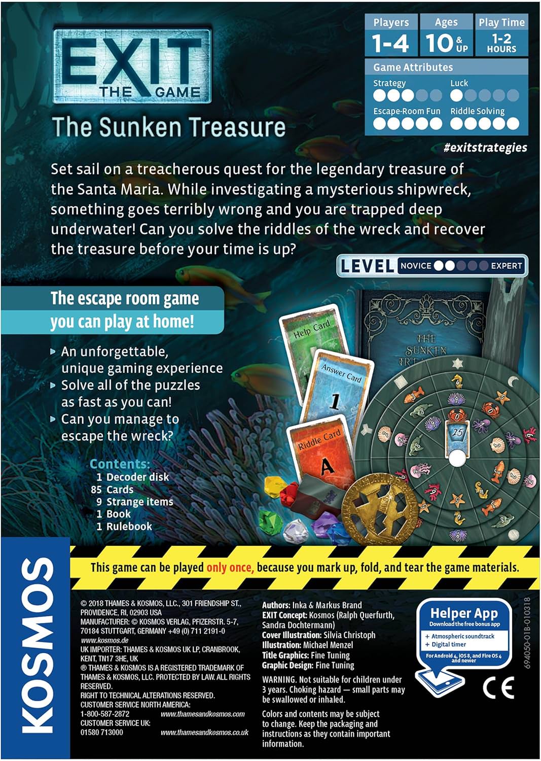 エスケープルーム体験ゲーム Exit The Sunken Treasure エグジット 沈没船の宝 Thames Kosmos 深海冒険謎解き 協力型 難易度2 10歳以上 1-4人 60-120分 一回限り アンプラグド チームワーク 推理 創造性 財宝 リアルタイム