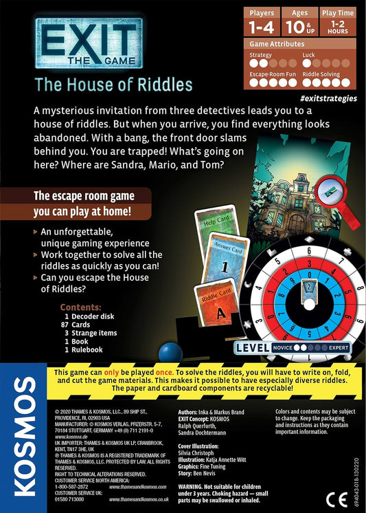 協力型エスケープゲーム Exit The House of Riddles ハウス・オブ・リドルズ Thames Kosmos 1人から4人 60分から120分 10歳以上 カードベース デコーダーディスク 87枚 謎解き 脱出 探偵 特別アイテム ホラー要素