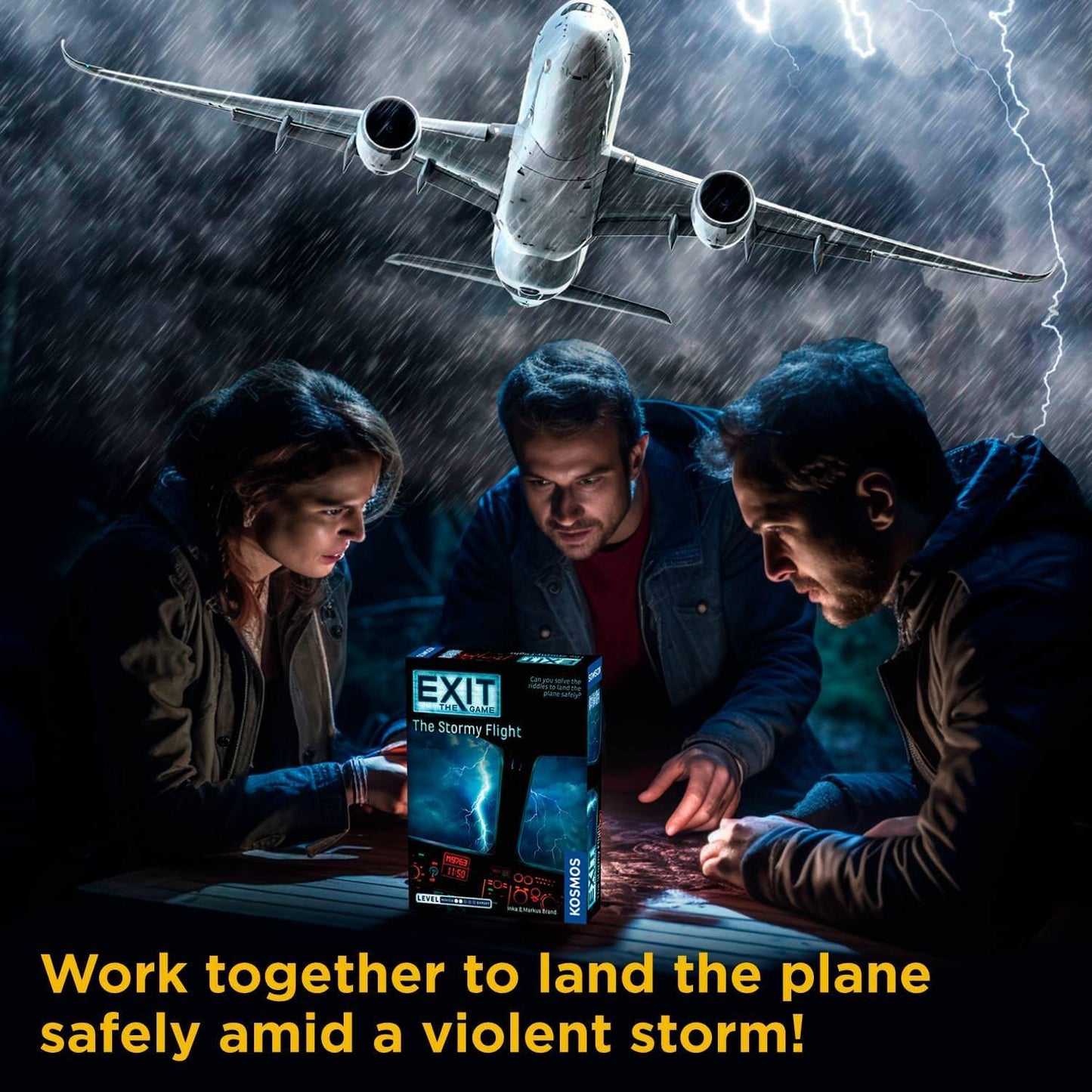 アットホーム脱出ルームゲーム EXIT The Stormy Flight EXIT ブランド 飛行機内 謎解きカード 多数 参加人数1から4人対象年齢10歳以上 論理的コード解決限定 折りたたみ 切断 必須 実践的脱出体験 英語版 日本語説明書なし