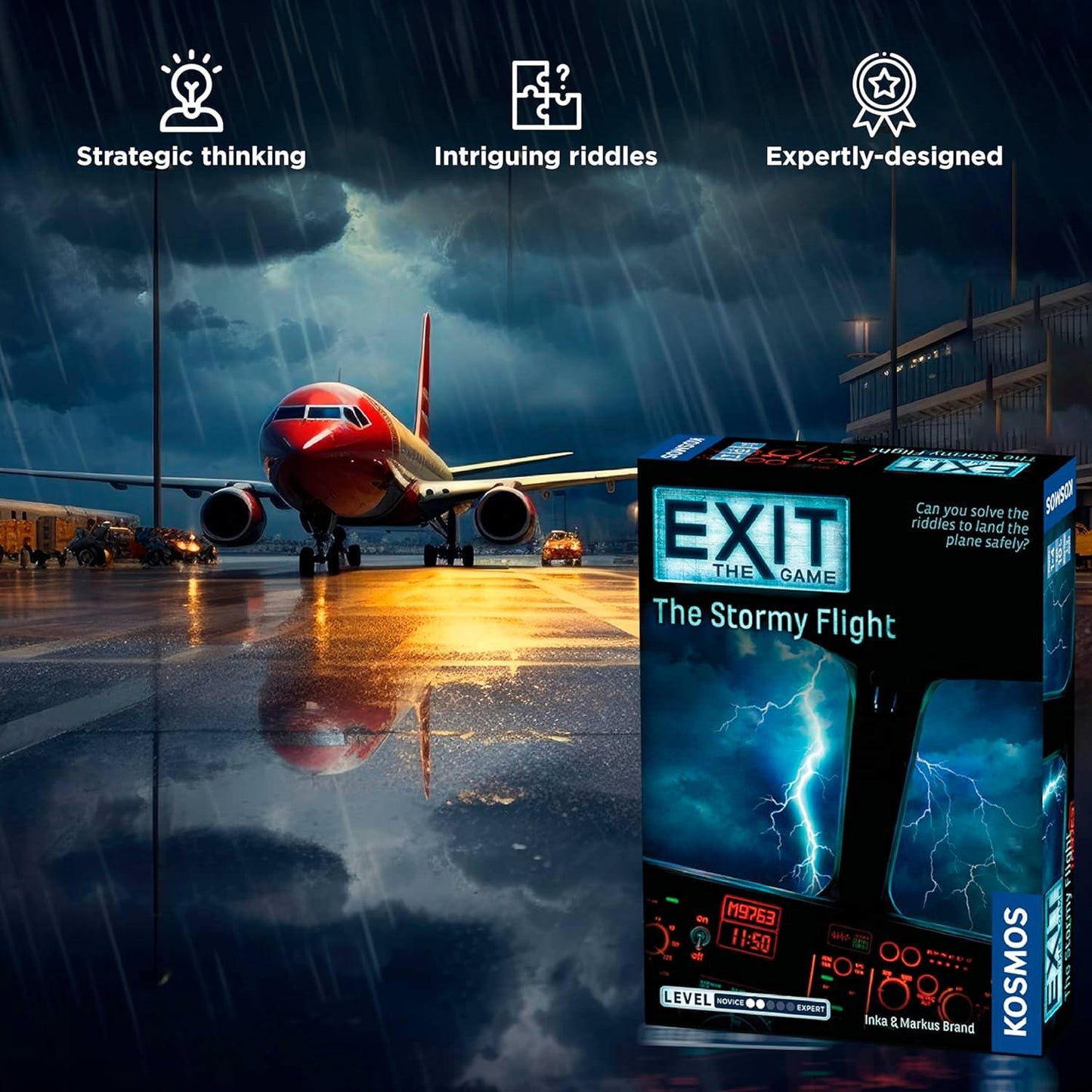 アットホーム脱出ルームゲーム EXIT The Stormy Flight EXIT ブランド 飛行機内 謎解きカード 多数 参加人数1から4人対象年齢10歳以上 論理的コード解決限定 折りたたみ 切断 必須 実践的脱出体験 英語版 日本語説明書なし