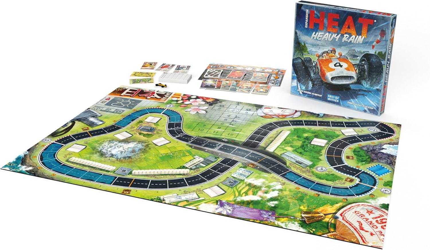 ボードゲーム Heat ー Heavy Rain 拡張セット Heat Pedal to the Metal ブランド 1964年チャンピオンシップ 日本グランプリ メキシコグランプリ 新規トラック追加 紫色のドロップシステム ギアダウン水没セクション 