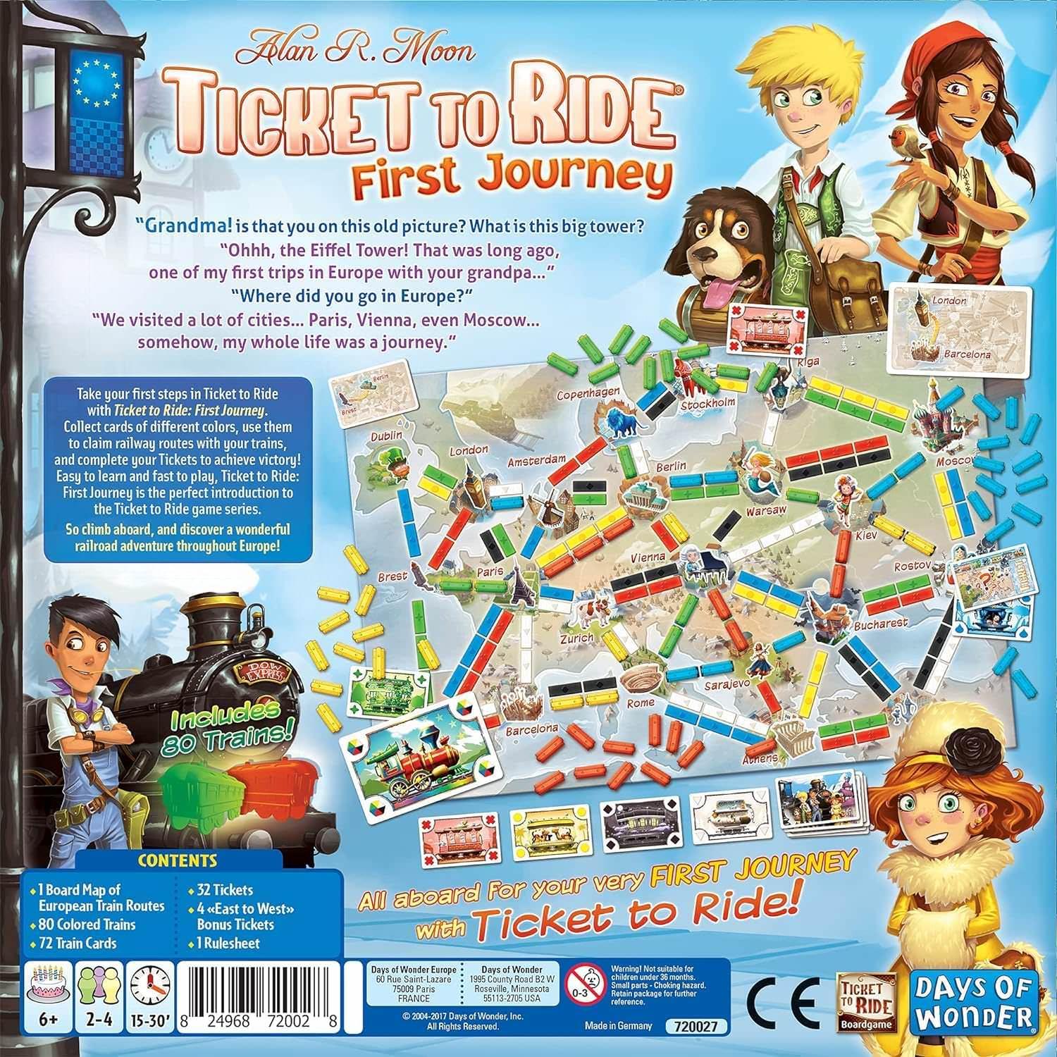 ボードゲーム Ticket To Ride First Journey Ticket to Ride ヨーロッパの鉄道旅 親子で楽しむ戦略的列車カード チケット達成色覚配慮 記号つきカード 大きめ列車コマ 予備付き 家族向け プレイ時間15-30分 2-4人対応 