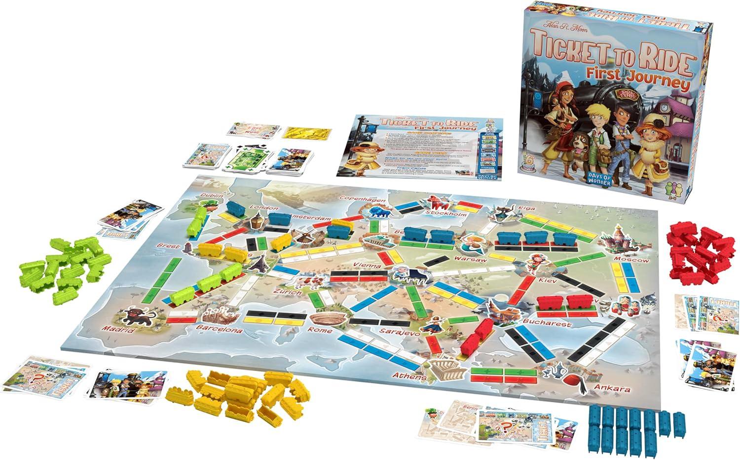 ボードゲーム Ticket To Ride First Journey Ticket to Ride ヨーロッパの鉄道旅 親子で楽しむ戦略的列車カード チケット達成色覚配慮 記号つきカード 大きめ列車コマ 予備付き 家族向け プレイ時間15-30分 2-4人対応 