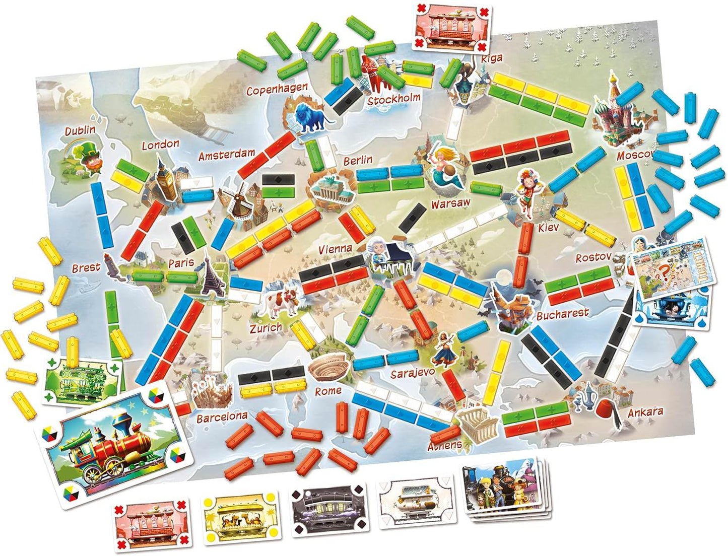 ボードゲーム Ticket To Ride First Journey Ticket to Ride ヨーロッパの鉄道旅 親子で楽しむ戦略的列車カード チケット達成色覚配慮 記号つきカード 大きめ列車コマ 予備付き 家族向け プレイ時間15-30分 2-4人対応 