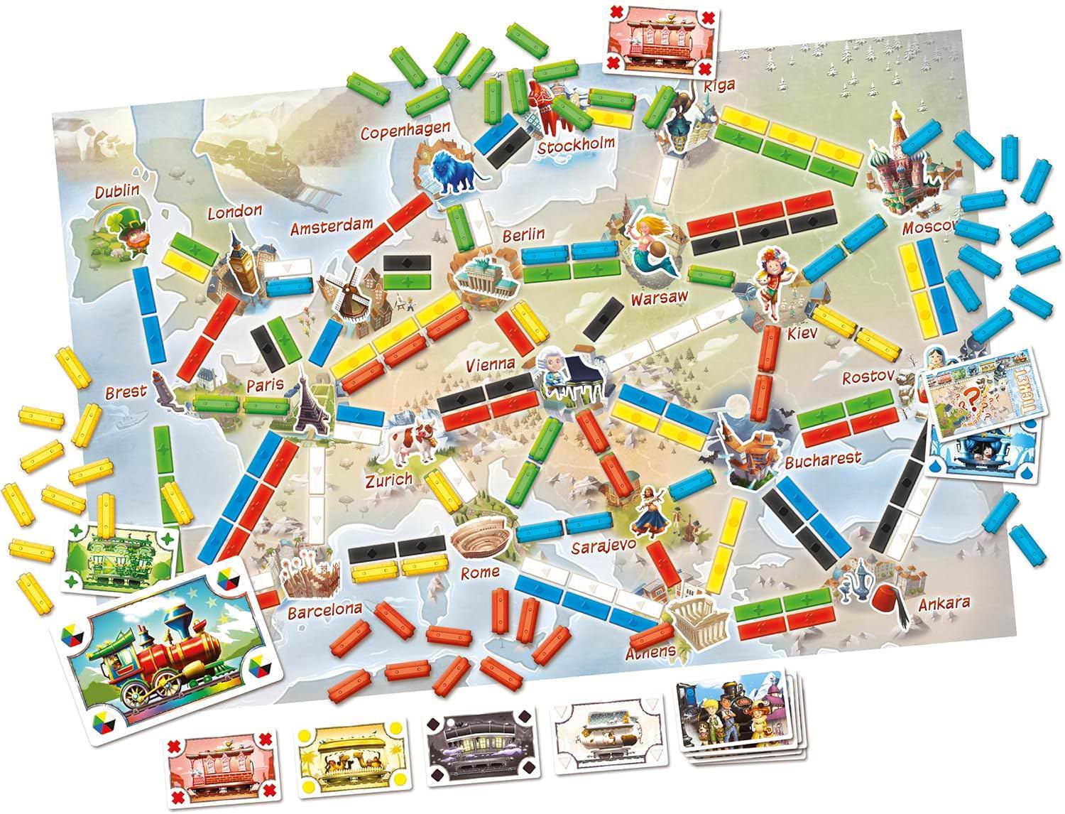 ボードゲーム Ticket To Ride First Journey Ticket to Ride ヨーロッパの鉄道旅 親子で楽しむ戦略的列車カード チケット達成色覚配慮 記号つきカード 大きめ列車コマ 予備付き 家族向け プレイ時間15-30分 2-4人対応 