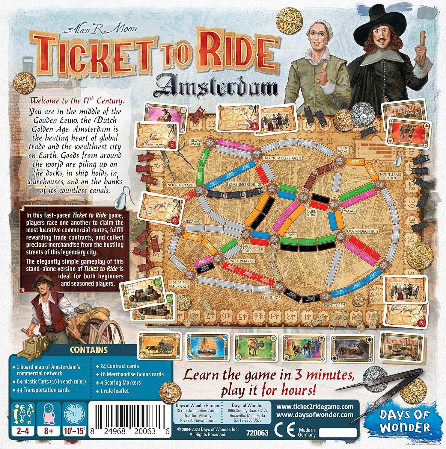 ボードゲーム Ticket to Ride Amsterdam アムステルダム 商業ネットワークボード 15分 プレイ コンパクトサイズ 持ち運びやすい 初心者から愛好家まで対応 戦略的思考力育成 家族向け マルチプレイヤー対応 8歳以上推奨 