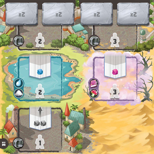 戦略ボードゲーム Century Golem: Endless World センチュリー ゴーレム エンドレス ワールド Plan B Games 2021年 Caravania世界 クリスタルトレーダー ゴーレム 2人から4人 30分から45分 デッキ構築システム 取引ルート確立 拡張性 古代文明 英語版 日本語説明書なし