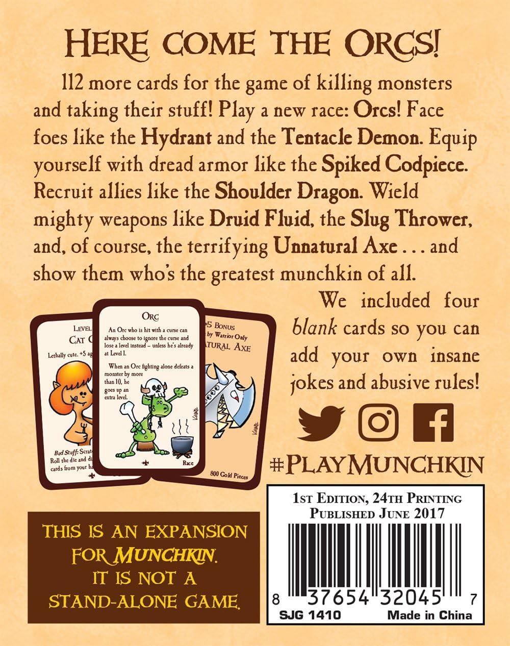 カードゲーム Munchkin 2 Unnatural Axe card game Steve Jackson Games 拡張セット 新種族オーク 新モンスター ハイドラント スパイクドコッドピース 新仲間ショルダードラゴン 新武器ドルイドフルイド英語版 日本語説明書なし