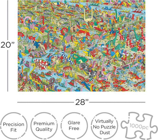 ジグソーパズル ウォーリーを探せ 恐竜パズル AQUARIUS 1000ピース NBC Universal公式ライセンス 精密カッティング技術 グレアフリー加工 完成サイズ71.1cm×50.8cm 高品質上質紙材 厚み耐久性 中級レベル 家族楽しめる
