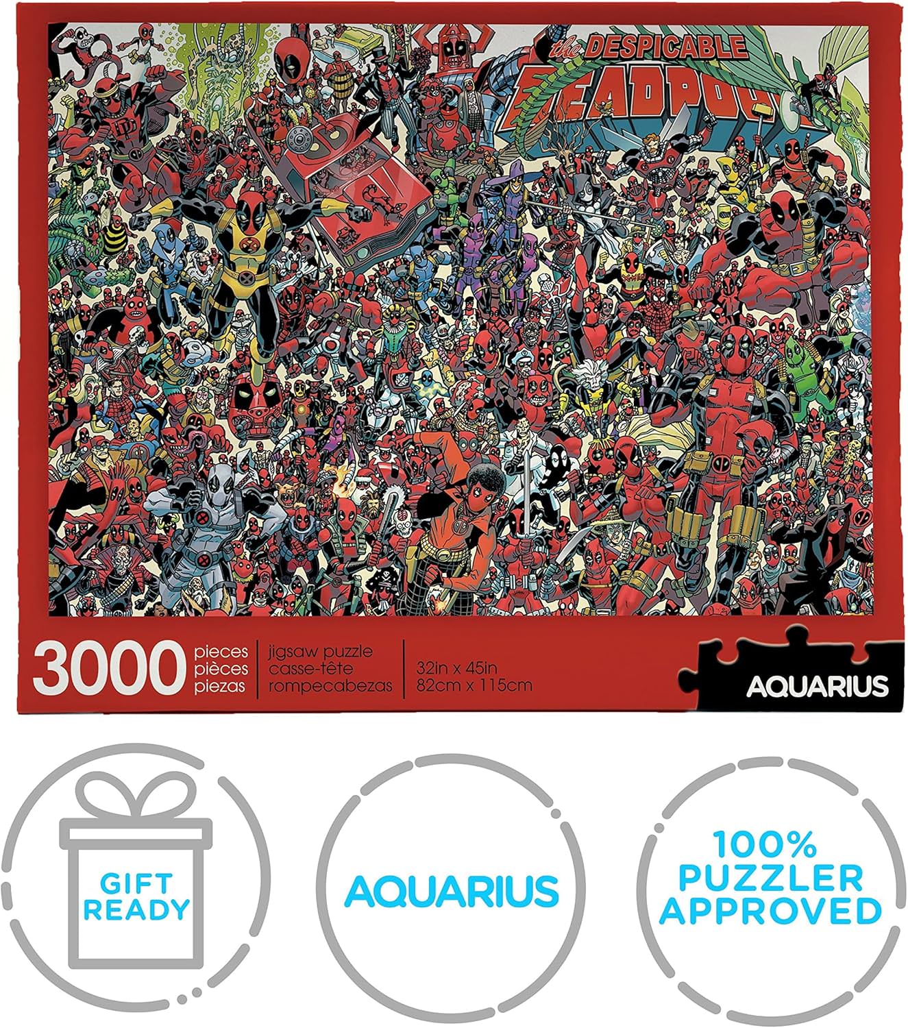 ジグソーパズル マーベル デッドプール 3000ピース Aquarius Marvel 公式ライセンス Scott Koblish アートワーク 32×45インチ 82×115cm グレアフリー 厚手用紙 精密カット 上級者向け 大型サイズ 壁面装飾
