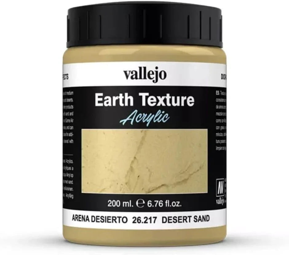 テクスチャー素材 Desert Sand Earth Texture Effect Vallejo 200ml Bottle 砂漠地帯 乾燥地域 モデルワーク用 水性アクリル樹脂 ベース 無毒 無臭 微細砂粒 黄褐色 淡色 砂丘 起伏 表現可能 砂漠質感 リアルジオラマ制作向け 並行輸入品