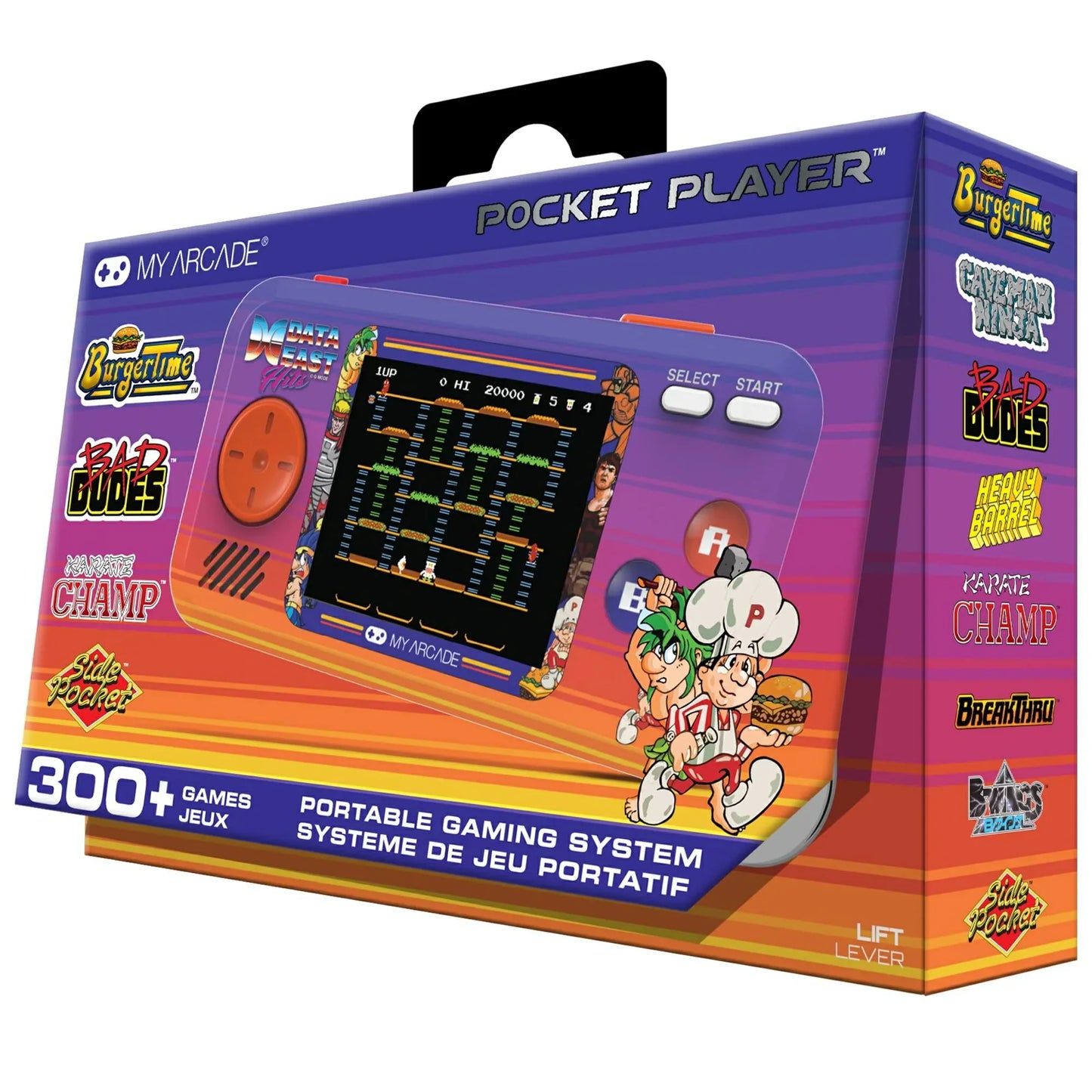 アウトレット品 携帯ゲーム機 Data East Hits Pocket Player Data East社 名作8タイトル収録 300種類ボーナスゲーム搭載 2.75インチフルカラー液晶 前面スピーカー音量調節可能 3.5mmヘッドフォン端子 Micro-USB給電対応 単4電池4本使用可