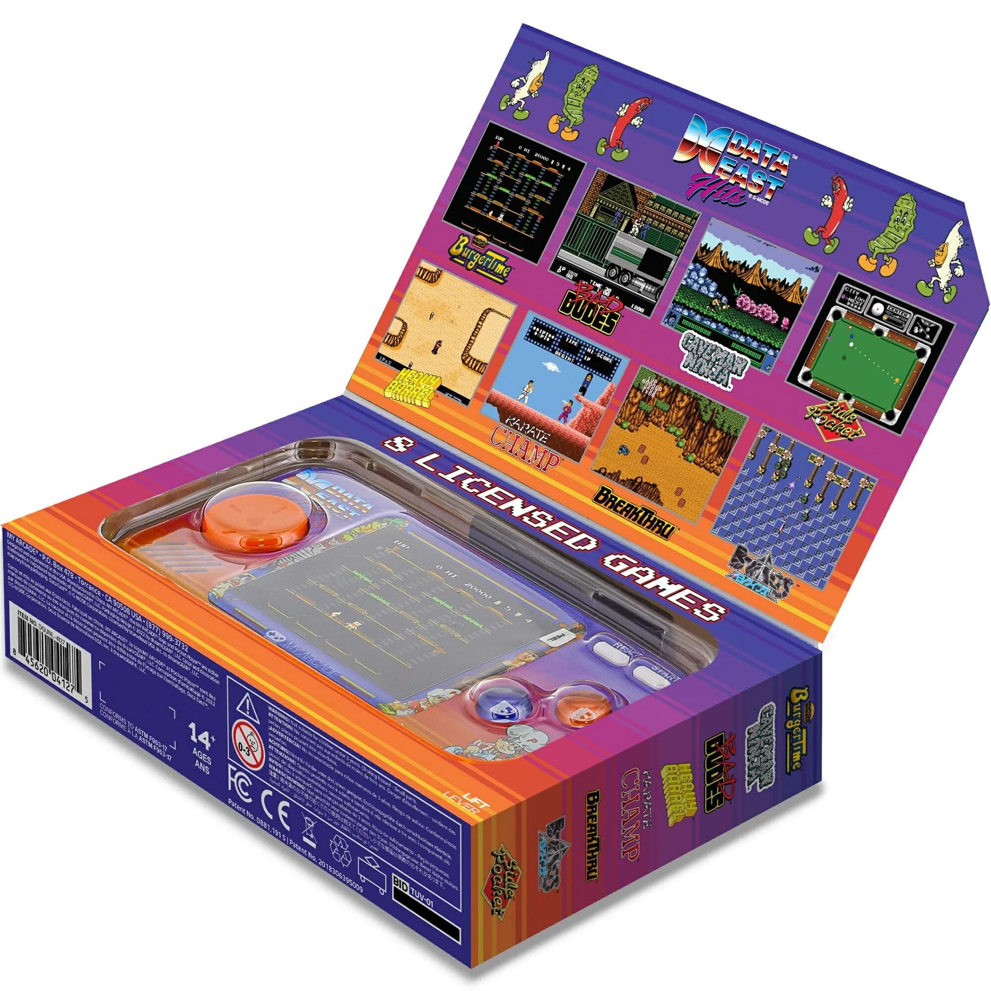 アウトレット品 携帯ゲーム機 Data East Hits Pocket Player Data East社 名作8タイトル収録 300種類ボーナスゲーム搭載 2.75インチフルカラー液晶 前面スピーカー音量調節可能 3.5mmヘッドフォン端子 Micro-USB給電対応 単4電池4本使用可