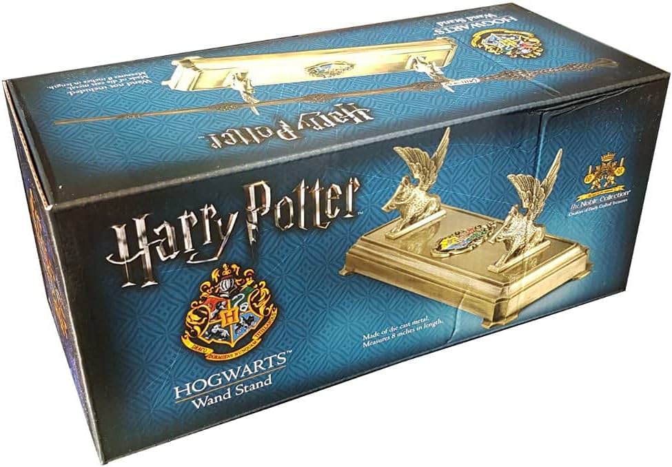 ホグワーツ魔法杖スタンド ホグワーツ魔法魔術学校モチーフ ダイキャストメタル製 ゴールドカラー コレクターズアイテム 翼を持つ像2体 魔法杖用スペース付き ハリー・ポッター限定アイテム