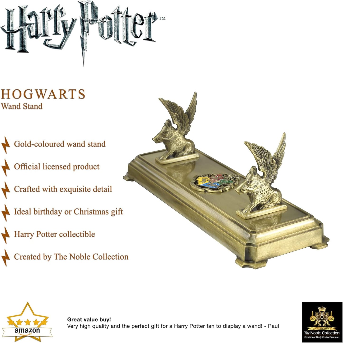 ホグワーツ魔法杖スタンド ホグワーツ魔法魔術学校モチーフ ダイキャストメタル製 ゴールドカラー コレクターズアイテム 翼を持つ像2体 魔法杖用スペース付き ハリー・ポッター限定アイテム