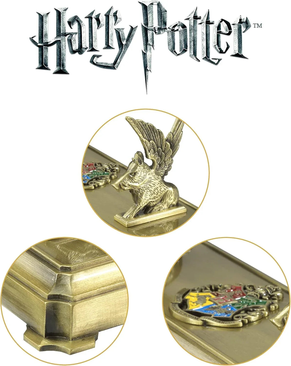 ホグワーツ魔法杖スタンド ホグワーツ魔法魔術学校モチーフ ダイキャストメタル製 ゴールドカラー コレクターズアイテム 翼を持つ像2体 魔法杖用スペース付き ハリー・ポッター限定アイテム 並行輸入品