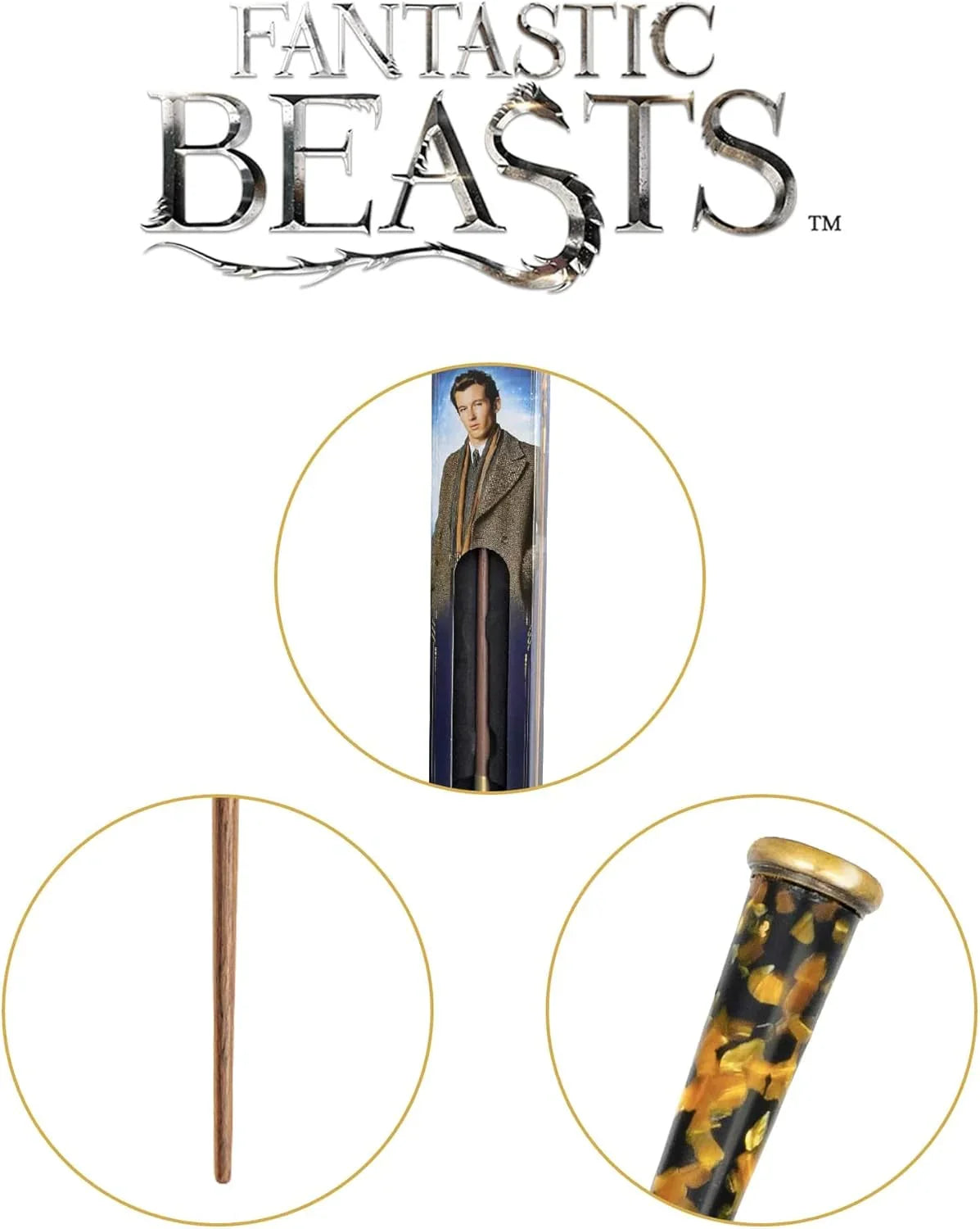 ワンド ファンタスティック・ビースト Theseus Scamander 公式レプリカ 樹脂製 約35センチメートル コレクターズボックス付き プラム色フェイクレザー ブラックベルベット 高級感 ゴールド装飾 優美 ディスプレイボックス並行輸入品