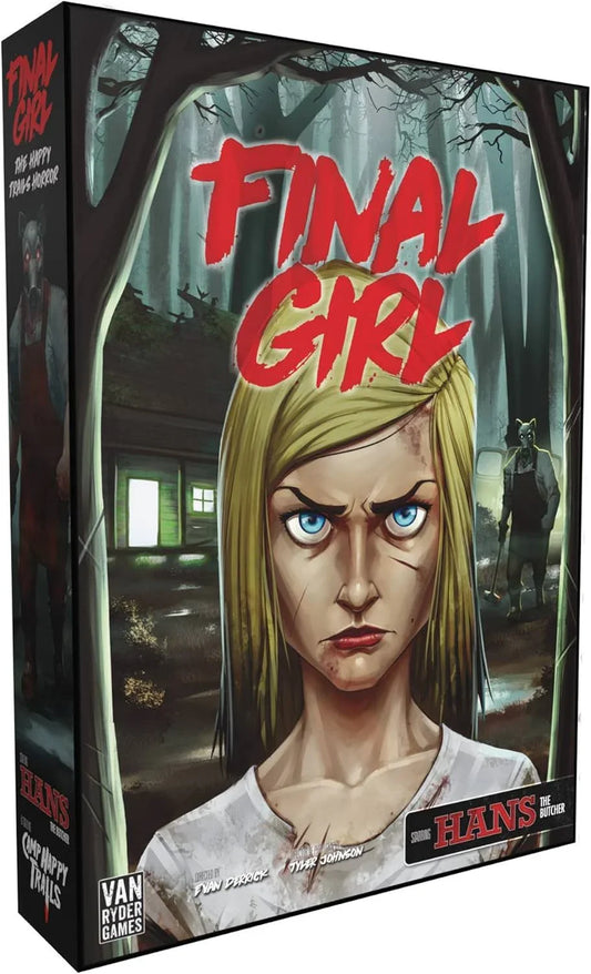 ボードゲーム Final Girl The Happy Trails Horror Feature Film Box ホラーソロプレイ専用 Final Girlシリーズ 拡張版 ハンスザブッチャー アイアンマスク サマーキャンプ ハンマー武器 ローリー レイコ 英語版 日本語説明書なし