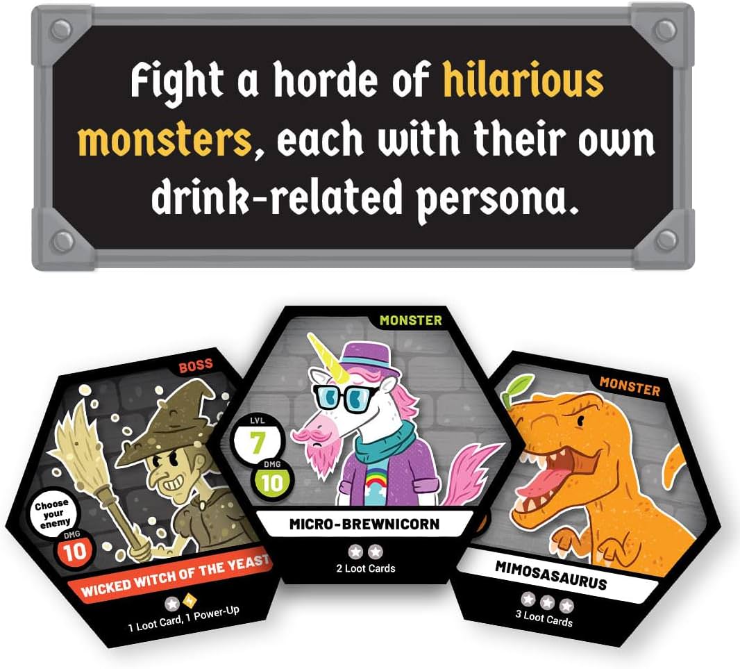 ボードゲーム Heroes of Barcadia ヒーローズ・オブ・バーケイディア Rollacrit社 ダンジョン探索 パーティゲーム 協力 対戦 英雄 ファンタジー 冒険 専用グラス 体力管理 飲み物 モンスター 戦闘 戦利品 2人から6人