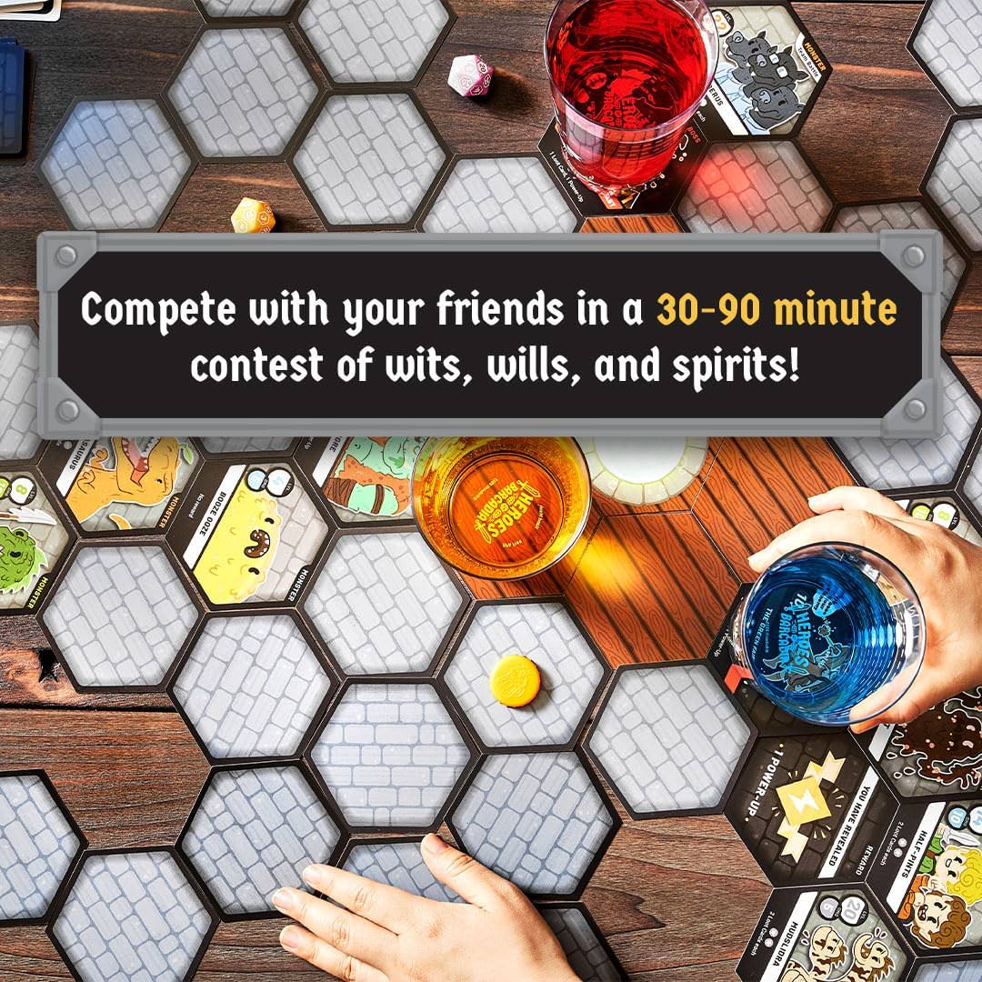 ボードゲーム Heroes of Barcadia ヒーローズ・オブ・バーケイディア Rollacrit社 ダンジョン探索 パーティゲーム 協力 対戦 英雄 ファンタジー 冒険 専用グラス 体力管理 飲み物 モンスター 戦闘 戦利品 2人から6人