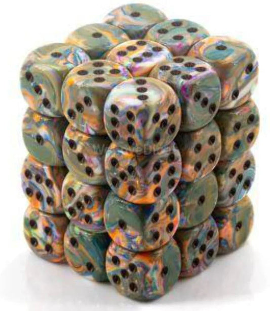 ダイスブロック Chessex Vortex Bright Green Black 12mm D6 ダイス テーブルゲーム RPG ボードゲーム用 アクリル樹脂製 高耐久性 個性的な渦巻き模様 36個セット 持ち運びやすい透明プラスチックケース付き 英語版 日本語説明書なし