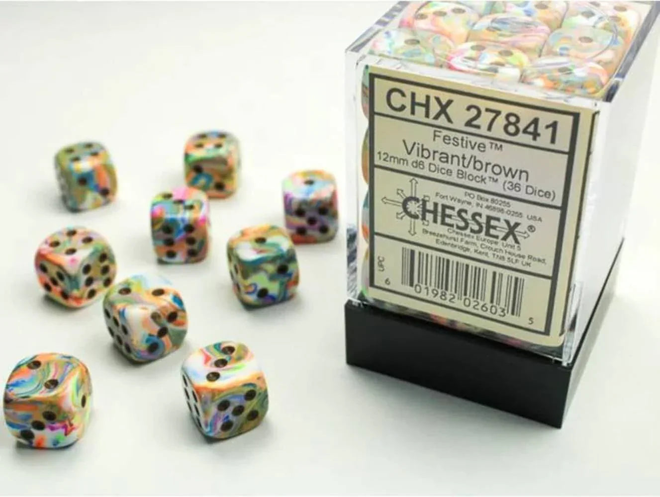 ダイスブロック Chessex Vortex Bright Green Black 12mm D6 ダイス テーブルゲーム RPG ボードゲーム用 アクリル樹脂製 高耐久性 個性的な渦巻き模様 36個セット 持ち運びやすい透明プラスチックケース付き 英語版 日本語説明書なし