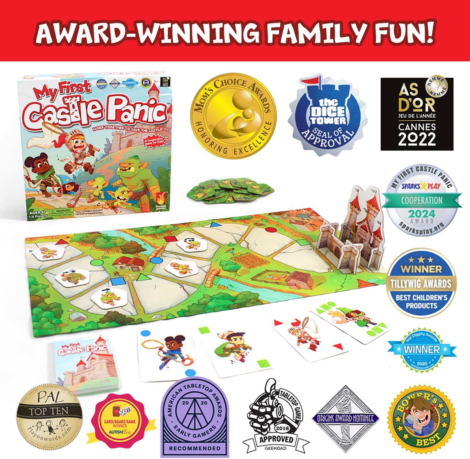 ボードゲーム My First Castle Panic マイ・ファースト・キャッスル・パニック Fireside Games 協力型 4歳以上 1-4人 20分 家族 お城守る冒険 モンスター捕獲 英語版 日本語説明書なし