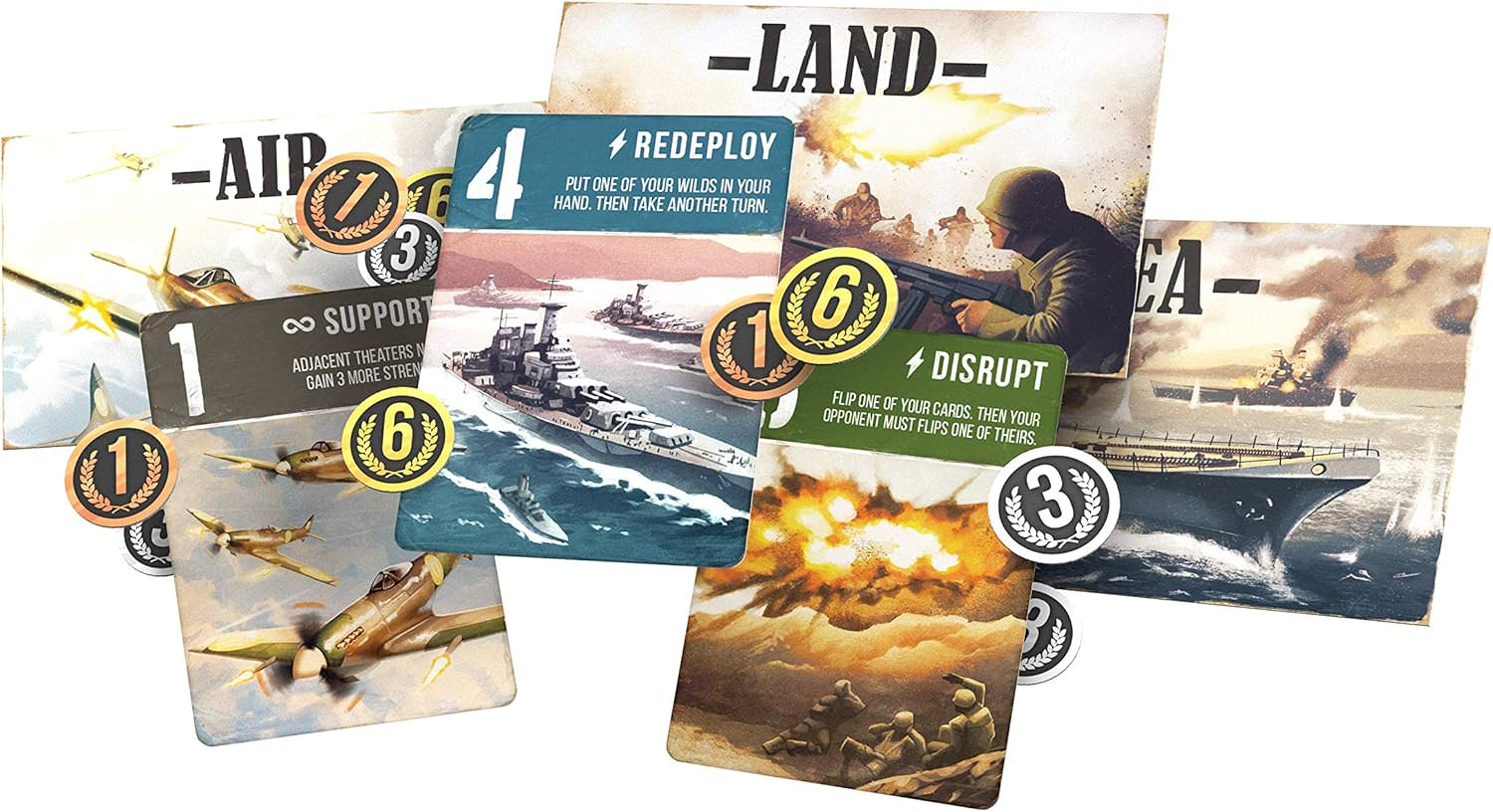 ボードゲーム Air Land & Sea Revised Edition エア ランド シー リバイズドエディション Arcane Wonders 2人専用 戦略カードゲーム 18枚バトルカード マイクロストラテジー 空 陸 海 3戦域 エリアコントロール 戦略的撤退 14歳以上