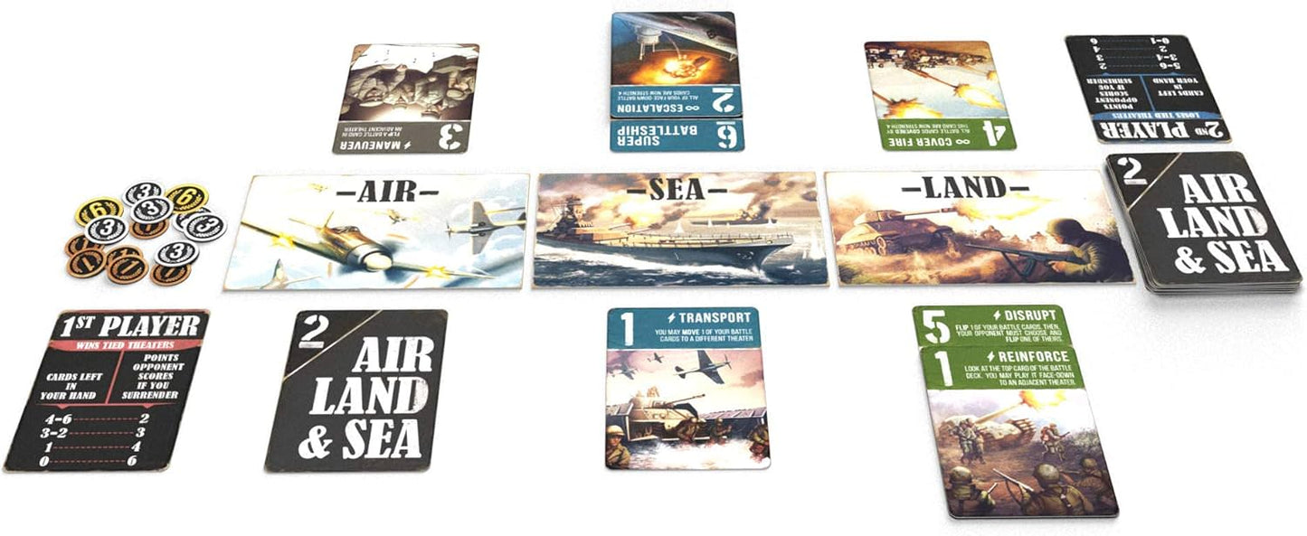 ボードゲーム Air Land & Sea Revised Edition エア ランド シー リバイズドエディション Arcane Wonders 2人専用 戦略カードゲーム 18枚バトルカード マイクロストラテジー 空 陸 海 3戦域 エリアコントロール 戦略的撤退 14歳以上