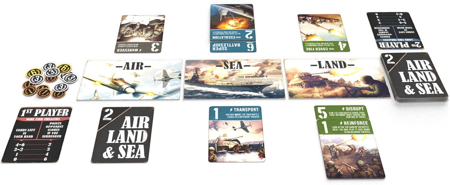 ボードゲーム Air Land & Sea Revised Edition エア ランド シー リバイズドエディション Arcane Wonders 2人専用 戦略カードゲーム 18枚バトルカード マイクロストラテジー 空 陸 海 3戦域 エリアコントロール 戦略的撤退 14歳以上