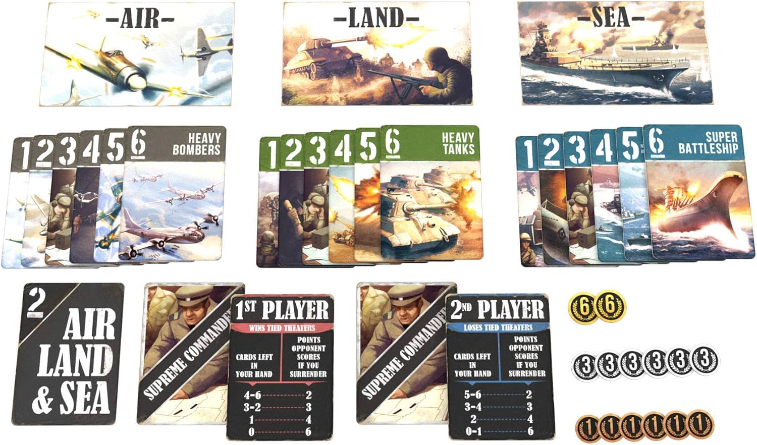 ボードゲーム Air Land & Sea Revised Edition エア ランド シー リバイズドエディション Arcane Wonders 2人専用 戦略カードゲーム 18枚バトルカード マイクロストラテジー 空 陸 海 3戦域 エリアコントロール 戦略的撤退 14歳以上