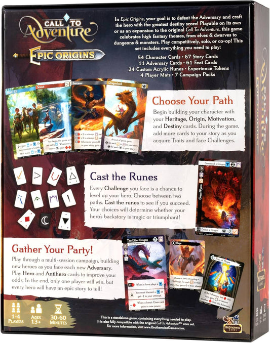 英雄創造カードゲーム コール・トゥ・アドベンチャー：エピック・オリジンズ Brotherwise Games ファンタジー 1人から4人 13歳以上 30分から60分 ルーン試練 キャラクター作成 タブロービルディング 英雄譚 物語