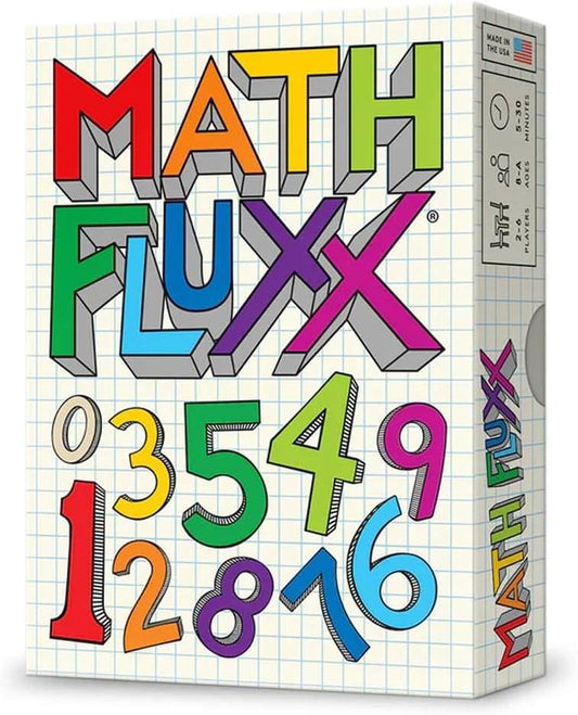 カードゲーム Math Fluxx 算数 数学 戦略性 変化 ルール 2人-6人 5分-30分 四則演算 指数関数的 楽しさ 英語版 日本語説明書なし
