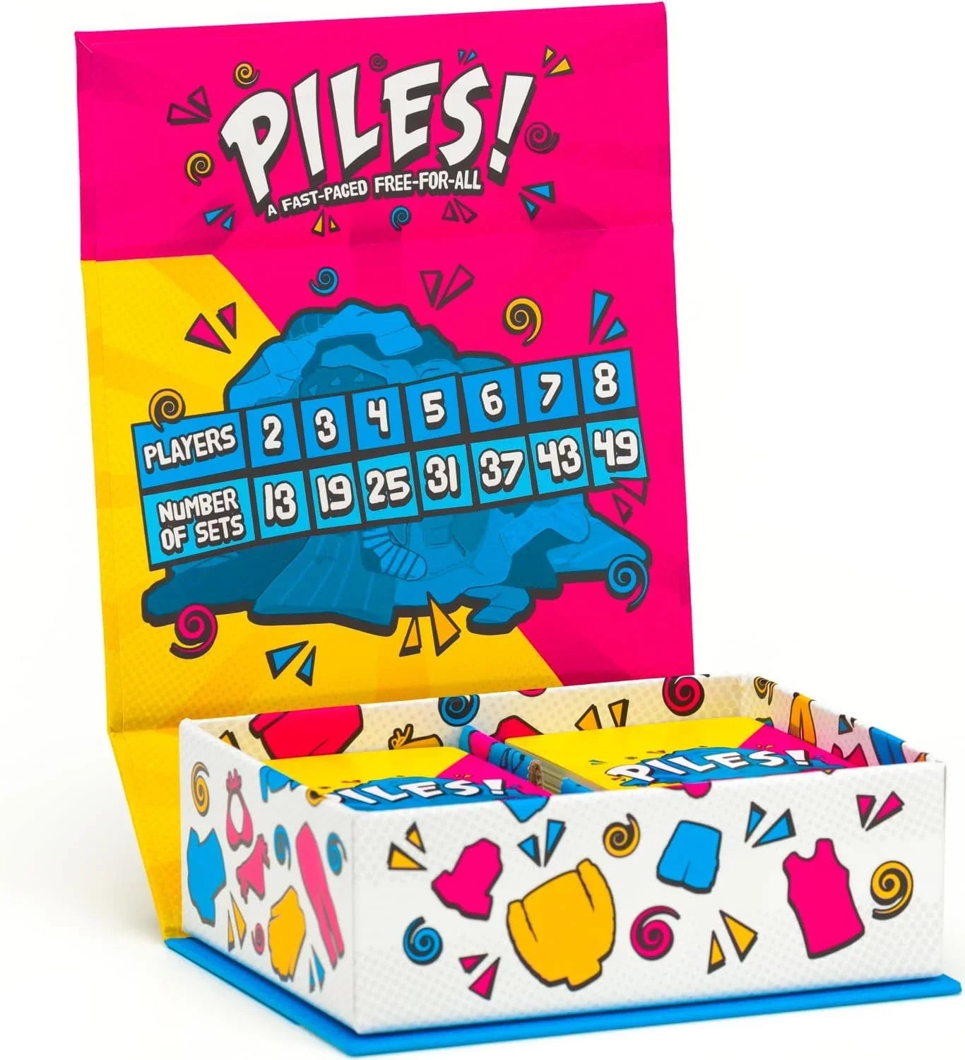 カードゲーム Piles! ブランド みんなで盛り上がる スピード系 服のセット 集めて勝利 2ー8人 プレイ時間約10分 200枚カード コンパクト 持ち運びやすい 簡単ルール 言語壁越え 直感的理解 幅広い年齢対象8歳以上 