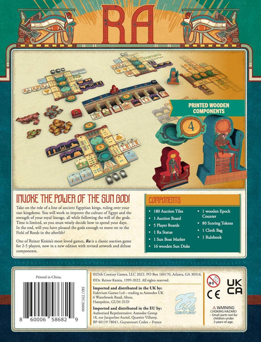 ボードゲーム ラー Ra 25th Century Games ライナー・クニツィア 古代エジプト 競り オークション セットコレクション 太陽タイル 2人から5人 45分から60分 14歳以上 3つの時代 エポック 名声ポイント ファラオ 記念碑