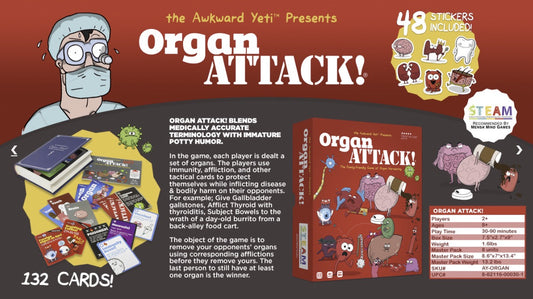 カードゲーム OrganATTACK オルガンアタック The Awkward Yeti オークワード イエティ 人体 臓器 医学 教育 エンターテイメント 132枚 24枚臓器カード 病気 免疫 ワクチン 2-6人 家族向け 学習 戦略 攻撃 防御
