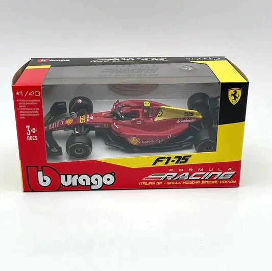 ミニカー フェラーリ F1-75 カルロス・サインツ モンツァ リバリー ブラーゴ 2022年F1イタリアグランプリ限定 特別カラーリング 75周年記念イエローリバリー 1/43スケール 精巧なダイキャストモデル 車輪回転機能搭載