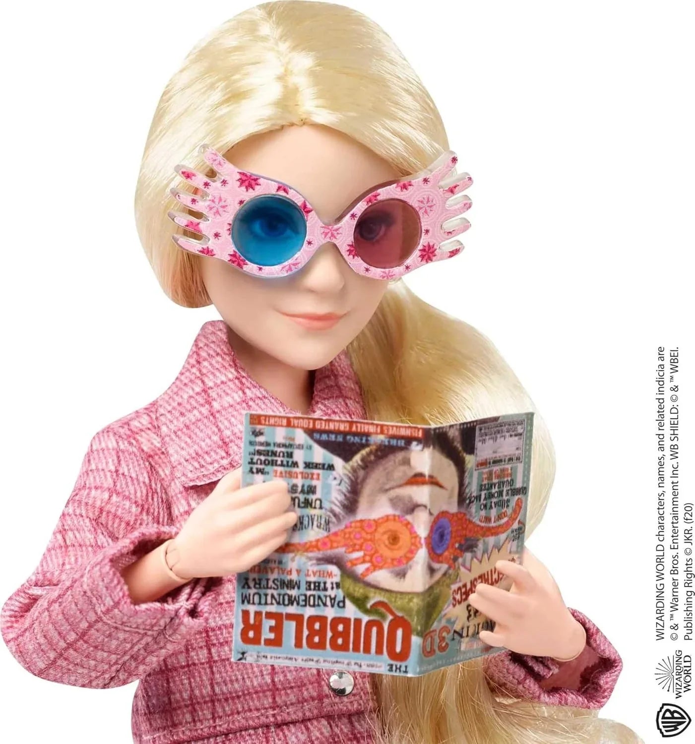 フィギュア ルーナ・ラブグッド 魔法界の個性派ヒロイン Mattel ハリー・ポッターシリーズ 約25cm 可動式 ピンクツイードジャケット 宇宙柄スカート タイツ ピンクスニーカー クィブラー雑誌 スペクトルスペックス 魔法の杖付き 並行輸入品