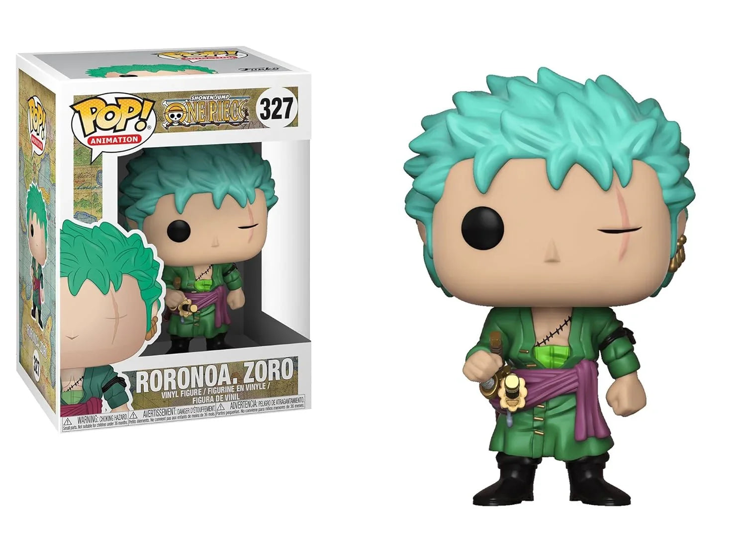 フィギュア ONE PIECE ロロノア・ゾロ Funko POP Animation コレクション 327 緑色の髪 三刀流 剣豪 剣士 ウィンドウボックス 約9.5cm 麦わらの一味 伝説の剣豪 独自デフォルメスタイル 並行輸入品