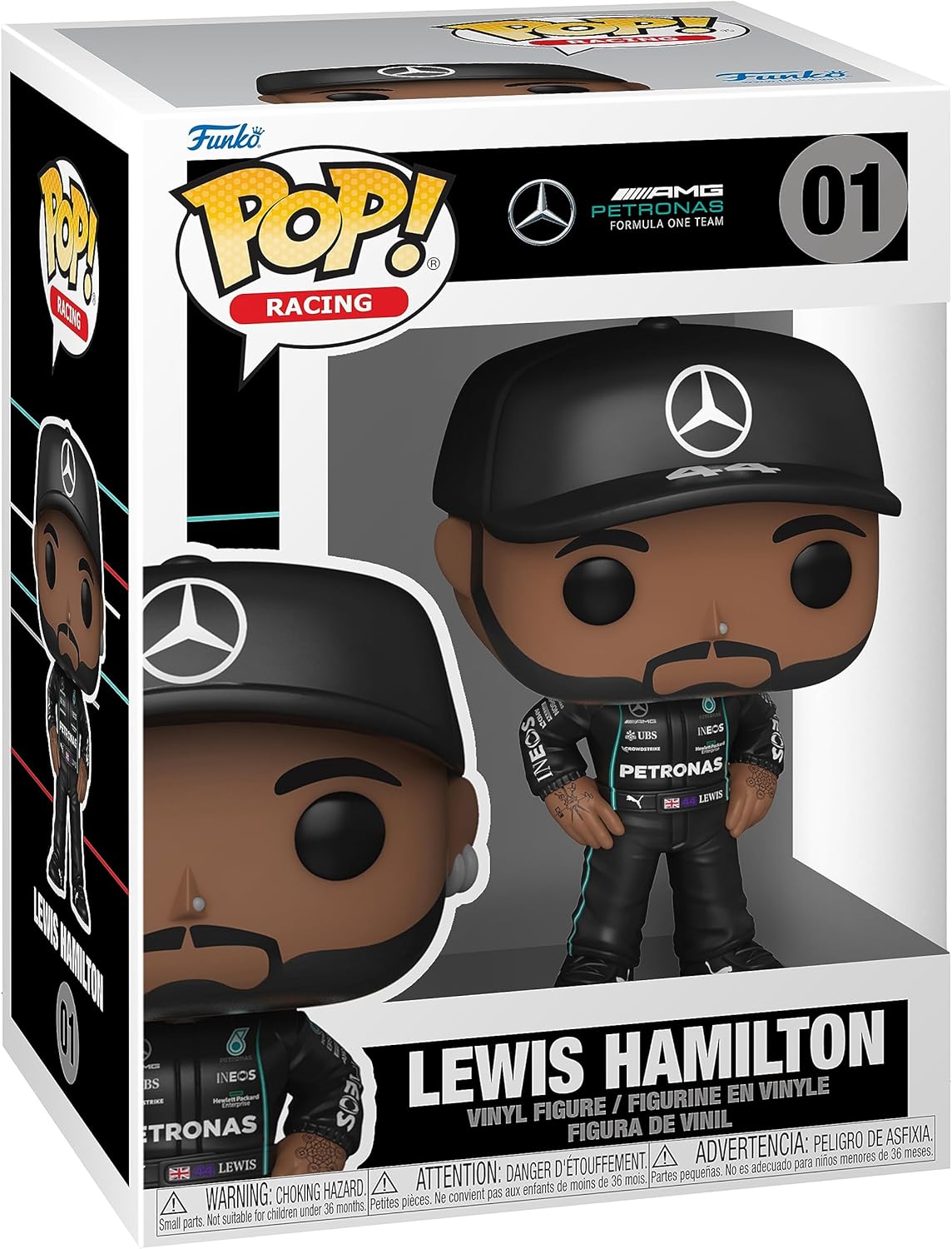 フィギュア Lewis Hamilton フォーミュラ1 Funko Pop! ビニール製 メルセデスAMGペトロナス レーシングドライバー ワールドチャンピオン モータースポーツ コレクション 高さ約9センチメートル 透明な窓付きパッケージ 3歳以上対象