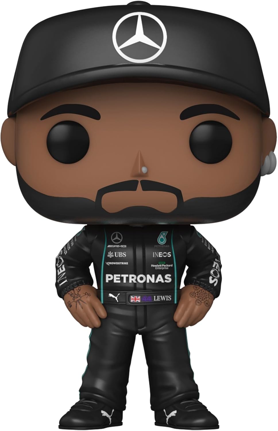 フィギュア Lewis Hamilton フォーミュラ1 Funko Pop! ビニール製 メルセデスAMGペトロナス レーシングドライバー ワールドチャンピオン モータースポーツ コレクション 高さ約9センチメートル 透明な窓付きパッケージ 3歳以上対象