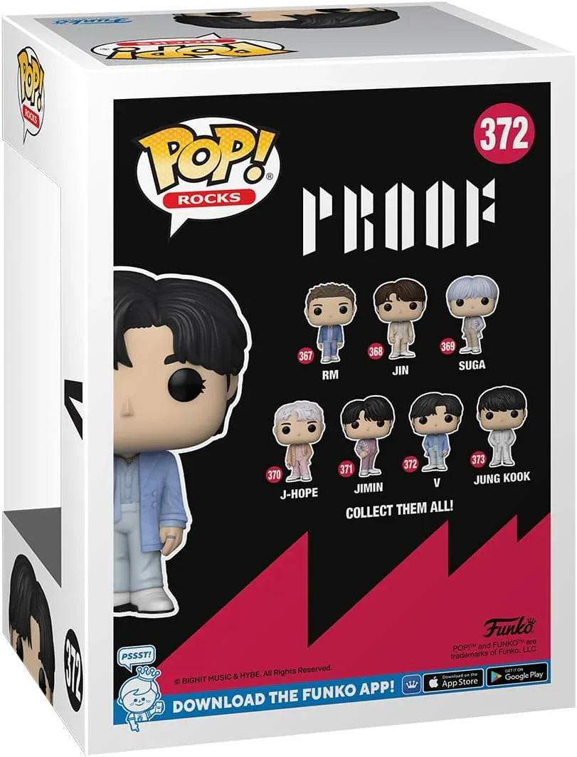 フィギュア Funko POP! BTS V #372 Proof ビニールフィギュア BTS キム テヒョン V メンバー アルバム Proof 活動姿 丸み 大きな頭 小さな体 プロポーション 特徴的 ヘアスタイル ファッション センス 台座付き 自立 ディスプレイ 箱 並行輸入品