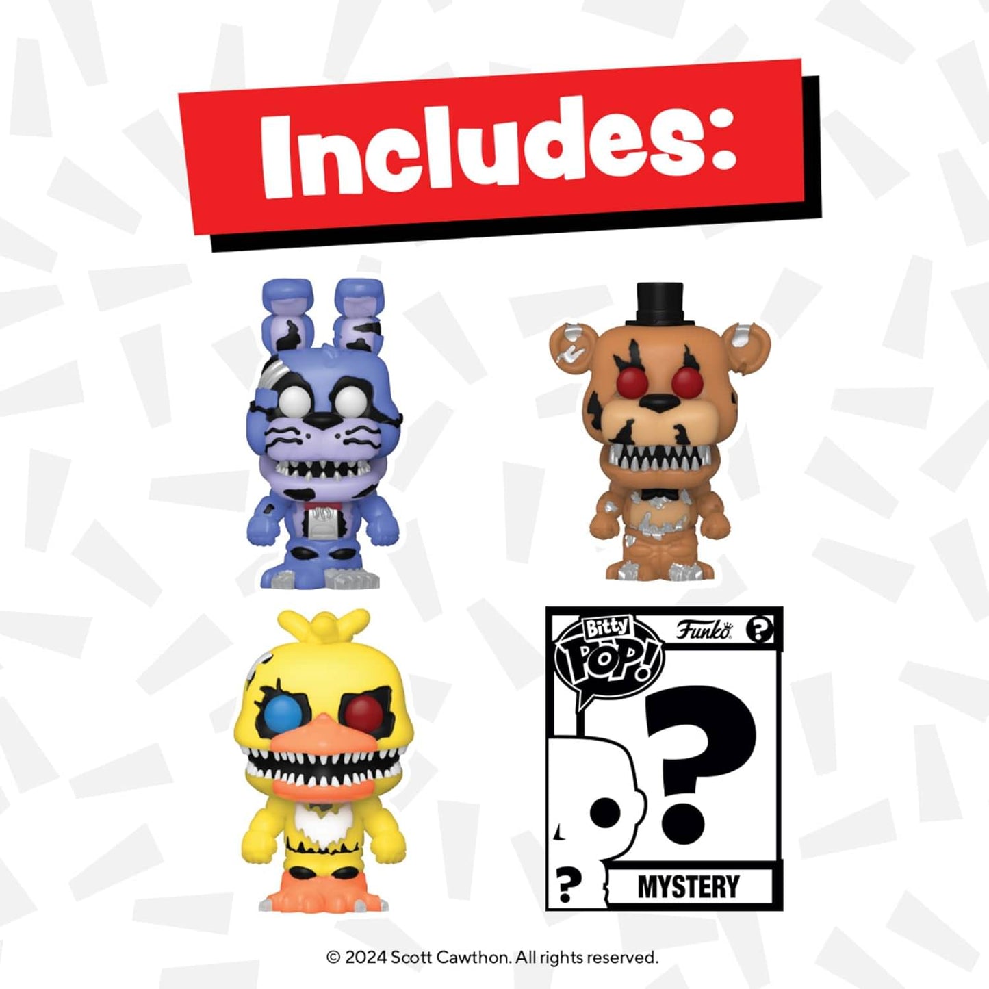 ホラーゲーム フィギュア Five Nights at Freddy's フレディーズでの五夜 Bitty Pop! 4パックセット Nightmare Bonnie ミステリー レア ハイパーレア アニマトロニクス コレクション ハードアクリルケース 夜間警備員 恐怖演出 底蓋