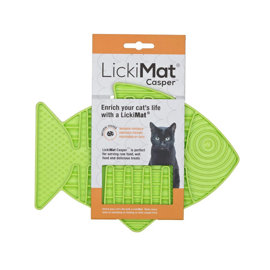食事マット リッキーマット キャスパー グリーン リッキーマット 魚型デザイン 食事ペース調整 唾液促進 歯と歯茎保護 ひげストレス軽減 ペットエンリッチメント 猫本能刺激 オーストラリア発 食品グレードTPR 耐熱冷凍対応 22×15cm